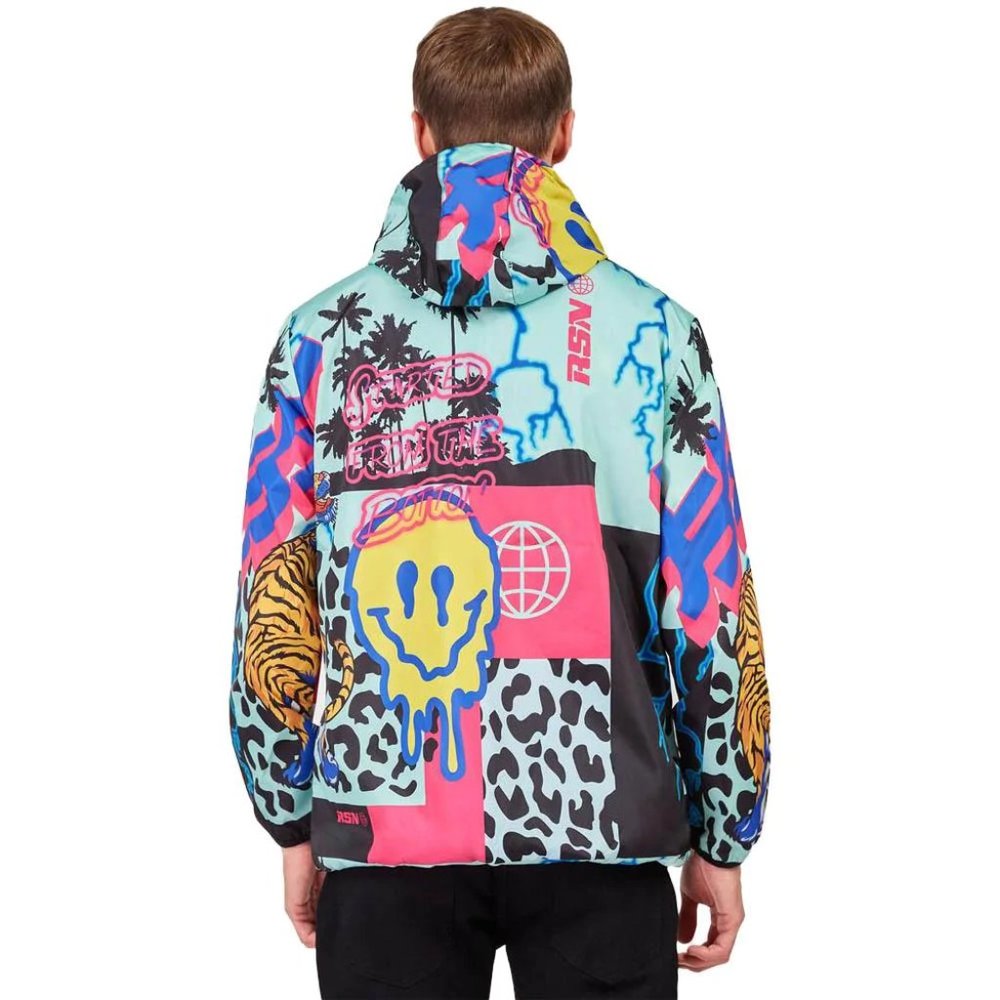Reason Brand AOP Allover Print Half-Zip Anorak Pullover Jacket Smiley Tiger RSN - Picture 3 of 7